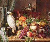 Still Life With Fruit and a Cockatoo by Josef Schuster